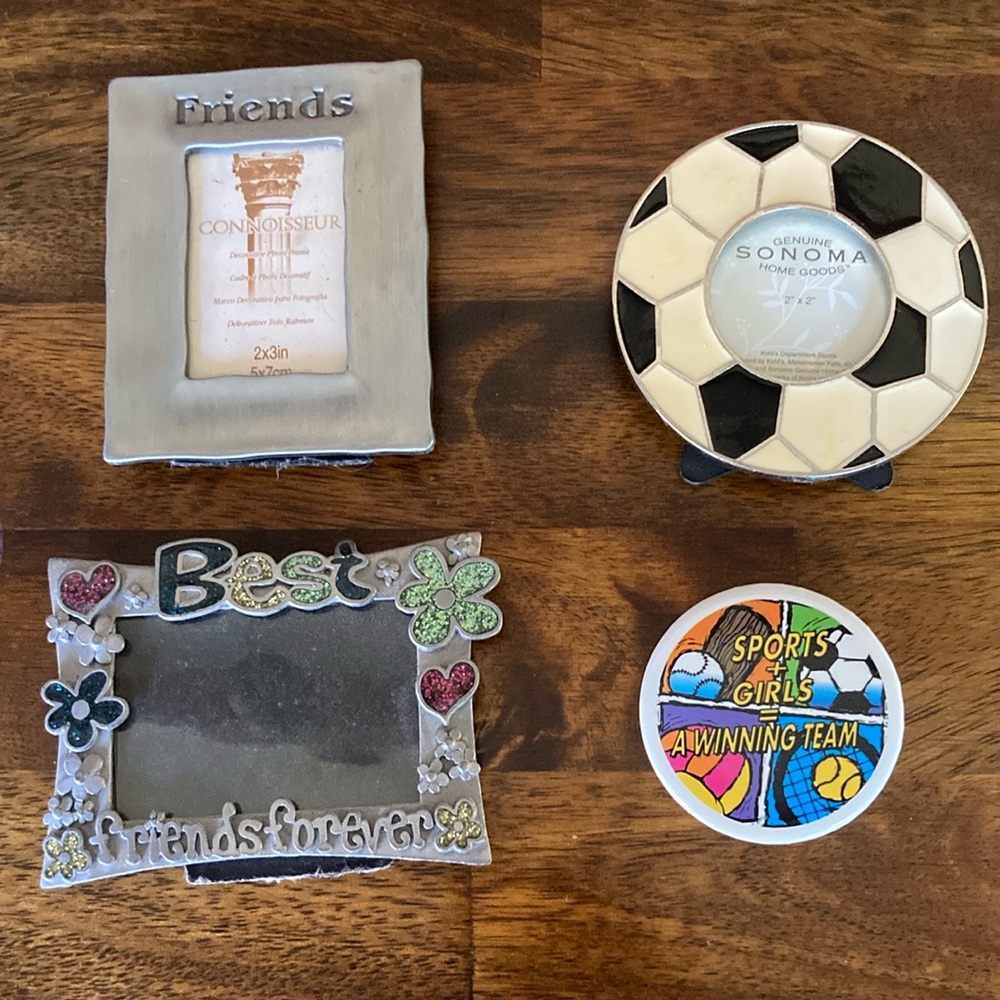 Mini 90’s style photo frames- soccer, girls, friends with pin